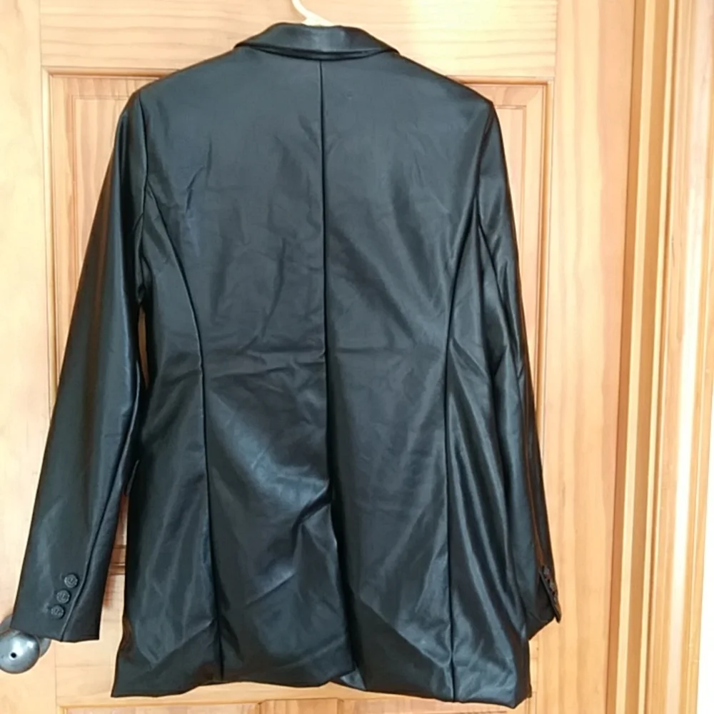 NEW Joie Faux Leather Lined Two Button Black Jacket Medium - Picture 6 of 14
